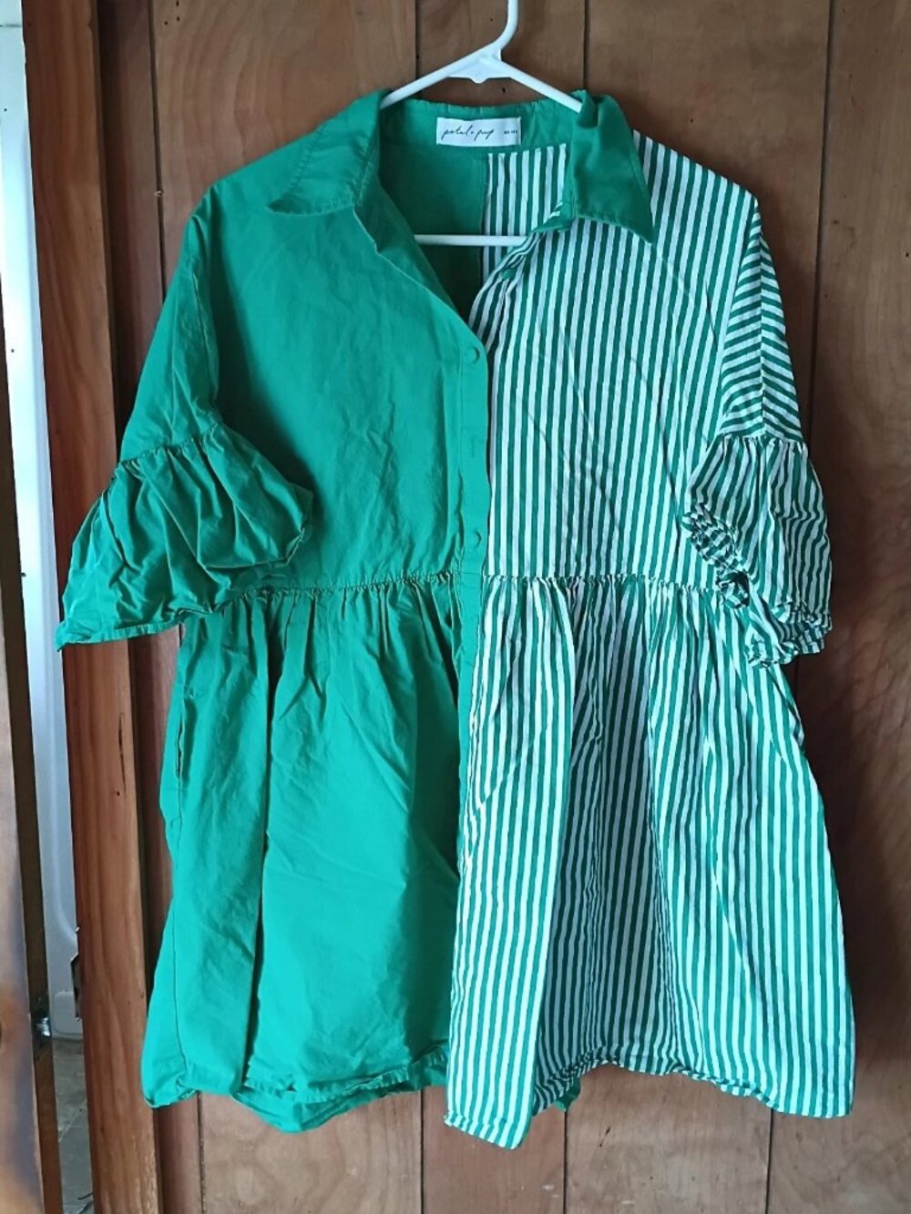 Petal + Pup Green Stripe Colorblock Babydoll Top Size S Cotton Puff Sleeve